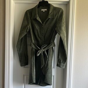 Francesca's Collections Olive Green Button-Front Mini Shirt Dress